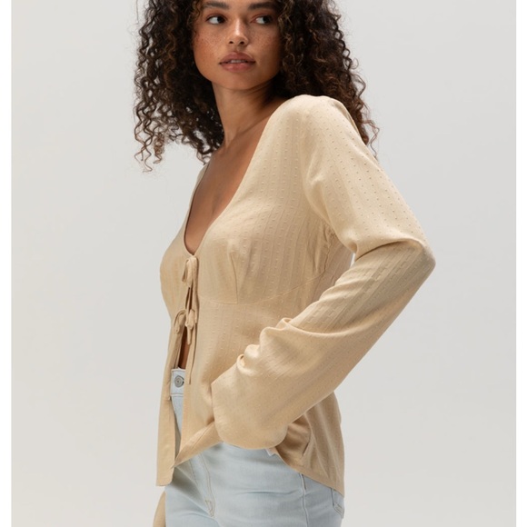 Brixton Cream Tie-Front Top - small - Picture 2 of 3